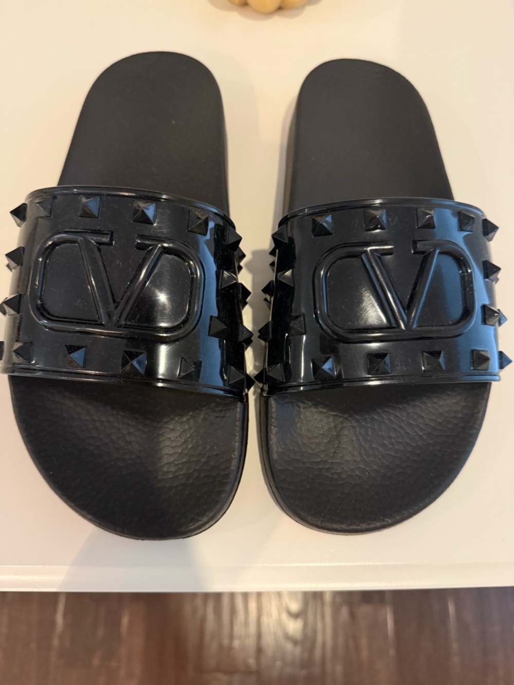 Valentino Garavani Black Logo Stud Slide Sandals